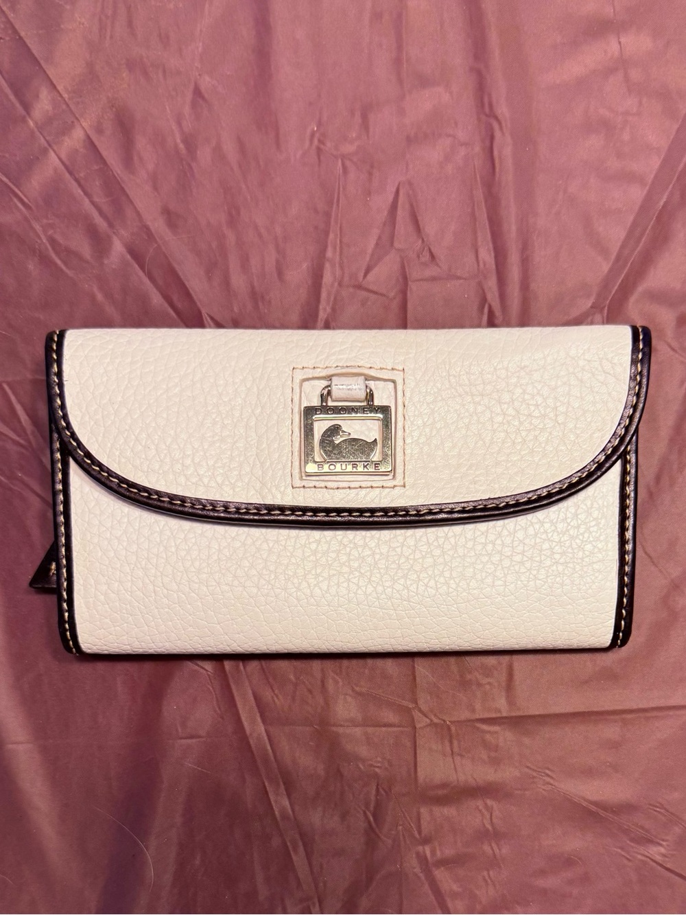 Dooney & Bourke Pebbled Leather Cream Wallet with Black Trim - Picture 2 of 12